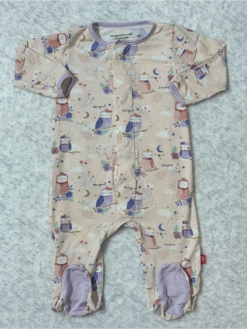 Magnetic Me Dreamy Owl Footie Sleeper 3-6M Baby Girl Modal Neutral Woodland